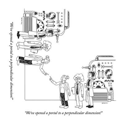 2016 Wall Art featuring the drawing Scientists Next To A Machine by Brian Mclachlan