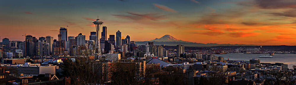 Sky Photograph - Seattle Sunset Panorama by Mary Jo Allen