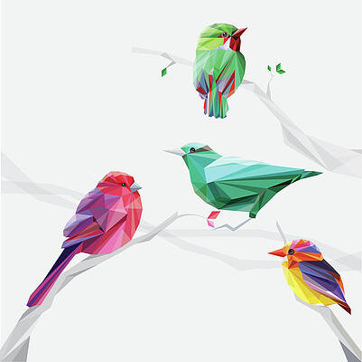 Geometric Birds on Branches Wall Art