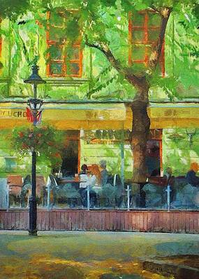Wall Art featuring the painting Shaded Cafe by Jeffrey Kolker