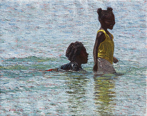 Wall Art featuring the painting Wading - Briland, Bahamas by Ritchie Eyma