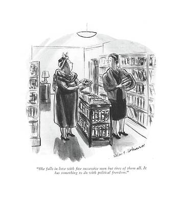 Lover Drawing - She Falls In Love With ?ve Successive Men But by Helen E. Hokinson