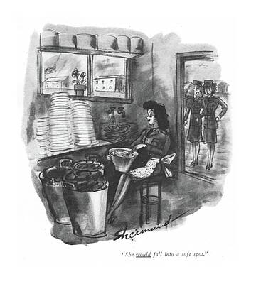 Envious Wall Art featuring the drawing She Would Fall Into A Soft Spot by Barbara Shermund