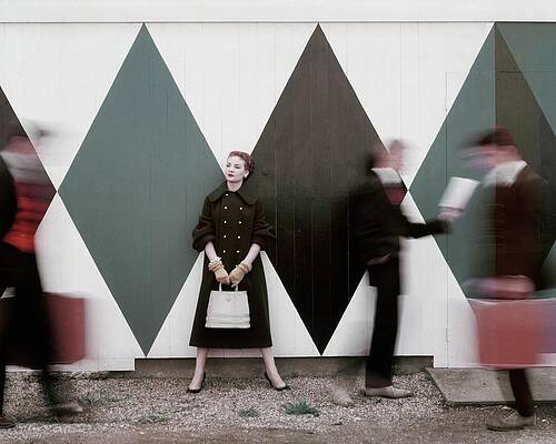 Woman Standing Against Geometric Wall Wall Art