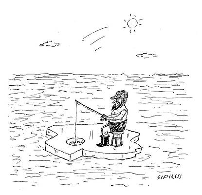 Character Wall Art featuring the drawing Shirtless Man Ice Fishing by David Sipress