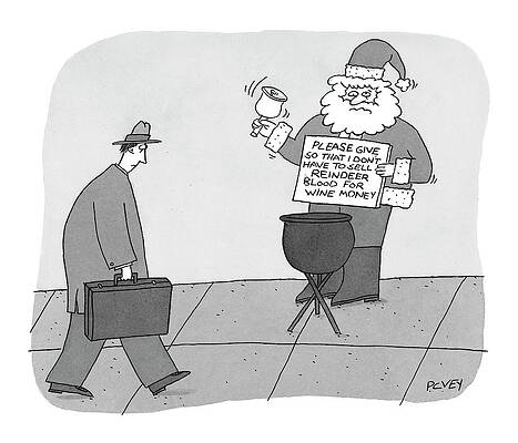 Santa Claus Wall Art featuring the drawing Sidewalk Santa's Sign Reads:  Please Give by Peter C. Vey