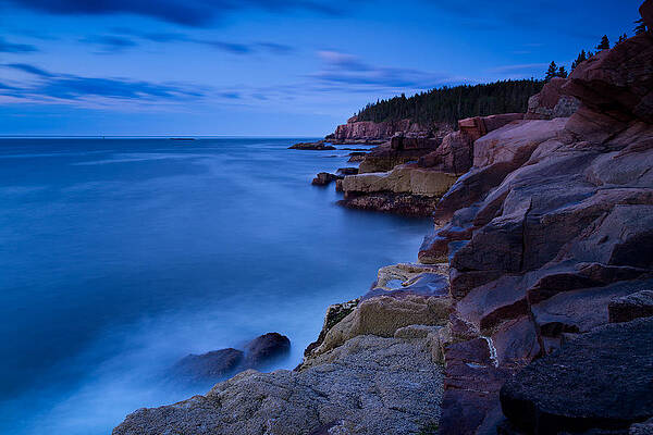Maine Wall Art featuring the photograph Sixty One Seconds In The Blue Hour Otter Cliffs Acadia National Park by Jeff Sinon
