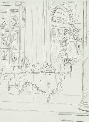 Wall Art featuring the digital art Sketch Of A Formal Dining Room by Carl Oscar August Erickson