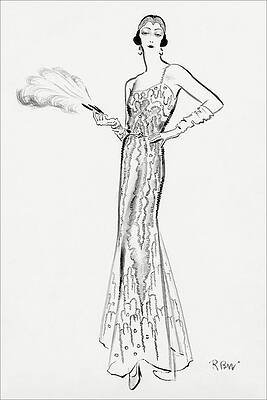 Pattern Digital Art - Sketch Of Munoz Wearing Evening Gown by Rene Bouet-Willaumez
