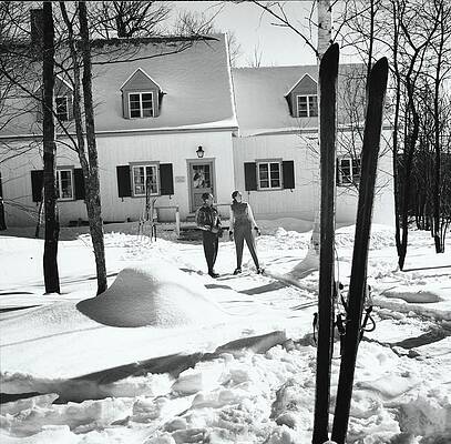 Mountain Photograph - Skiers By A Ski Resort Cottage by Toni Frissell