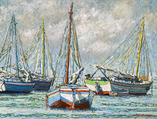 Wall Art featuring the painting Sloops At Rest - Nassau Harbour, Bahamas by Ritchie Eyma