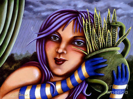 Wall Art featuring the painting Snake Snakeplant by Valerie White