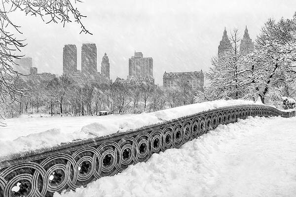 Snow-Covered Central Park Bridge Photograph