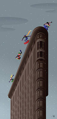 Superheroes Sliding Down Flatiron Building Wall Art