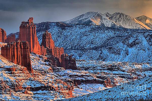 Utah Photograph - Snowy Fisher Towers by Adam Jewell