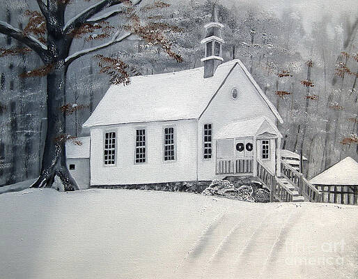 Painting - Snowy Gates Chapel  -Little White Church - Ellijay by Jan Dappen