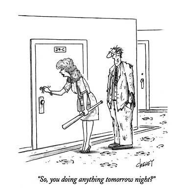 Bat Wall Art featuring the drawing So, You Doing Anything Tomorrow Night? by Tom Cheney