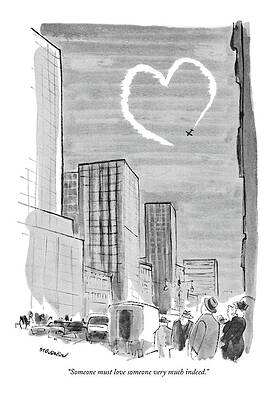 Heart Shaped Skywriting Over Cityscape Drawing