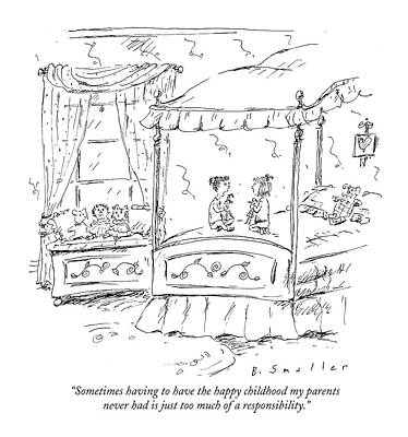 Stuffed Animal Wall Art featuring the drawing Sometimes Having To Have The Happy Childhood by Barbara Smaller