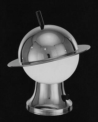 Black Background Wall Art featuring the photograph Spherical Lamp With Chromium Base by Martinus Andersen