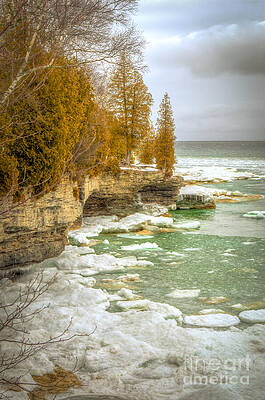 Wall Art featuring the photograph Spring Breaking Through At Cave Point by Duluth To Door County Photography