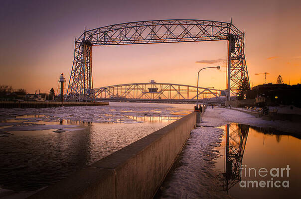 Sunset Over Aerial Lift Bridge Wall Art