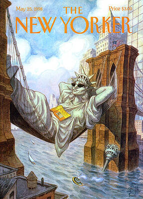 Statue of Liberty Relaxing on Brooklyn Bridge Wall Art