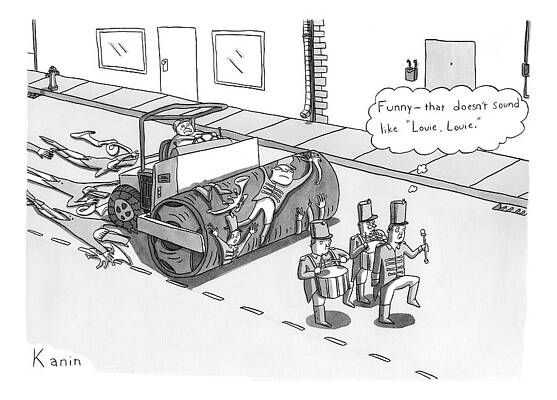 Construction Drawing - Steam Roller Driving Behind A Marching Band by Zachary Kanin