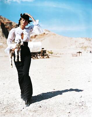 Woman in Western Outfit with Goat Photograph