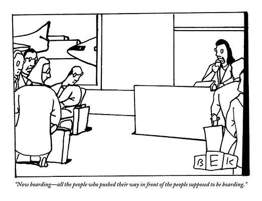 Passenger Wall Art featuring the drawing Stewardess Giving Directions To People Who by Bruce Eric Kaplan