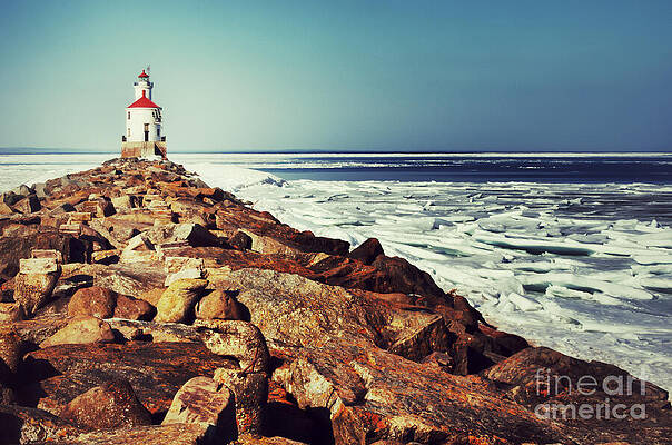 Wall Art featuring the photograph Stone And Ice At Wisconsin Point by Duluth To Door County Photography
