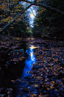 Fall Photograph - Stream Under Autumn Full Moon by Jeff Sinon