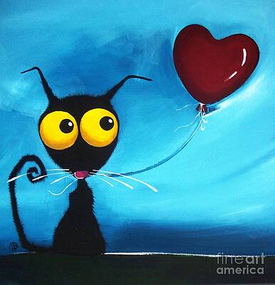 Quirky Cat with Heart Balloon Wall Art