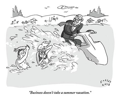 Swimming Wall Art featuring the drawing Suited Man Splashes Two Swimmers As He Rides by Farley Katz