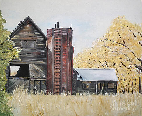 Painting - Golden Aged Barn -Washington - Red Silo by Jan Dappen