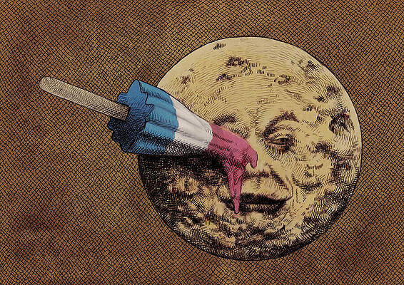 Moon Face with Rocket Wall Art