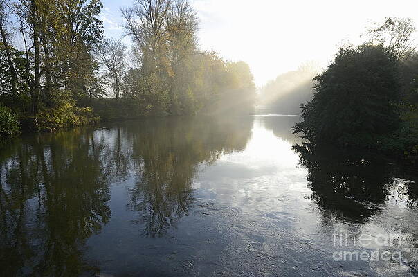 Landscape Photograph - Sunbeams On Orb River By Morning Mist by Sami Sarkis Photography