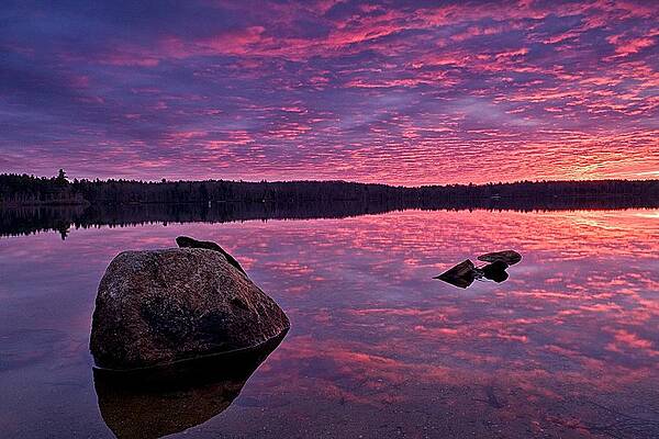 Reflection Wall Art featuring the photograph Sunrise Fire Baxter Lake NH by Jeff Sinon