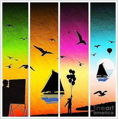 Painting - Sunset Seascape With Sailboats by Stefano Senise