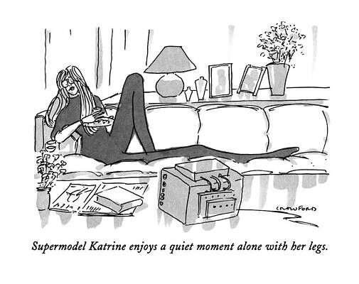 Alone Drawing - Supermodel Katrine Enjoys A Quiet Moment Alone by Michael Crawford