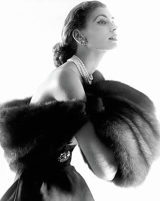 Elegant Woman in Fur Shawl Photograph