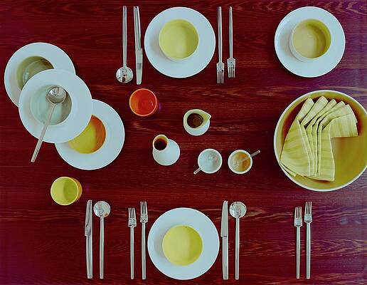 Fork Wall Art featuring the photograph Tableware Set On A Wooden Table by Romulo Yanes