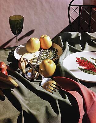 Plate Wall Art featuring the photograph Tableware With Fruit by Horst P. Horst