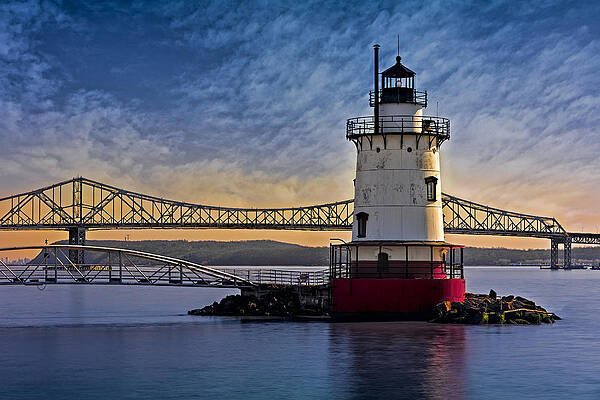 Lighthouse by the Bridge at Sunset Wall Art