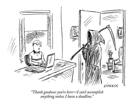 Grim Reaper Visits Office Desk Drawing