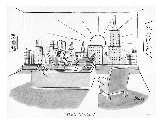 Sunrise Wall Art featuring the drawing Thanks, Baby. Ciao by Jack Ziegler