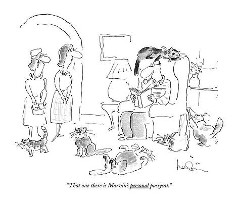 Paw Wall Art featuring the drawing That One There Is Marvin's Personal Pussycat by Arnie Levin