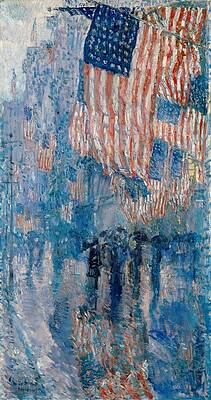 Patriotic Flags in the Rain Painting