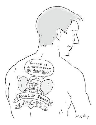 Peace Drawing - The Cartoons Shows A Man With A Large Back Tattoo by Kim Warp