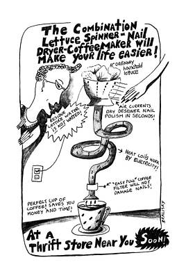 Spin Wall Art featuring the drawing The Combination Lettuce Spinner-nail Dryer-coffee by Stephanie Skalisk